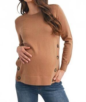 NEW HELLO MIZ button side maternity nursing pullover sweater in camel